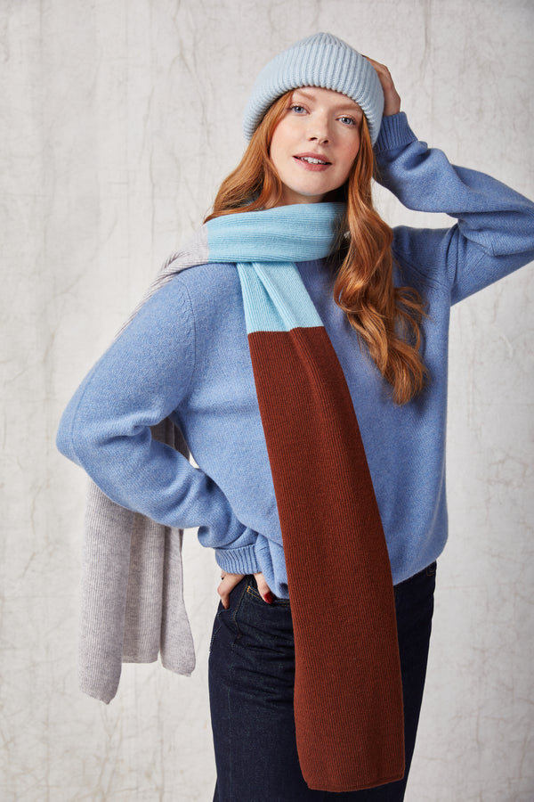 Ribbed Shawl Scarf, Earl Grey, Stag, & Riviera