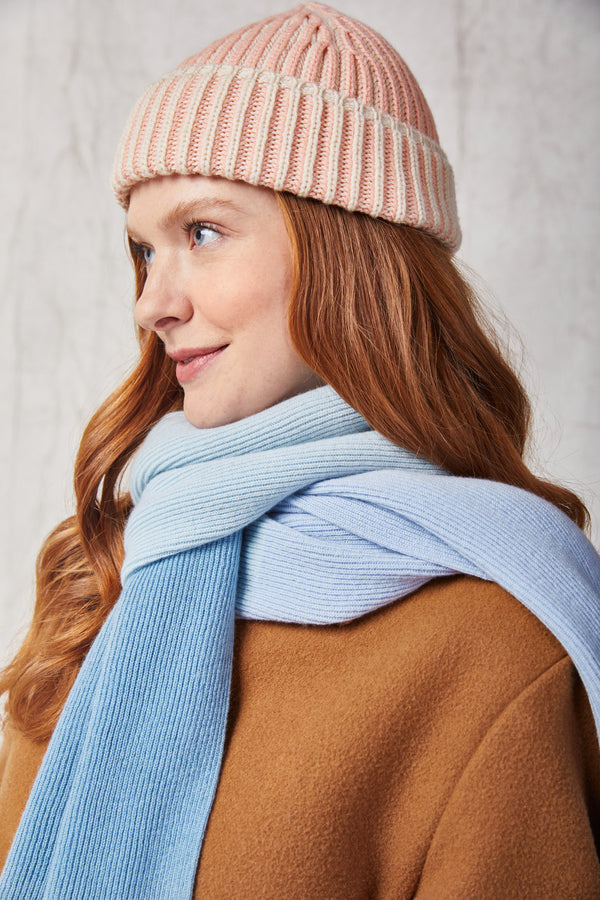Ribbed Shawl Scarf, Spa Blue, Polar, & Blue Mist