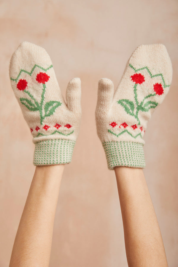 Cherry Mittens, Ivory