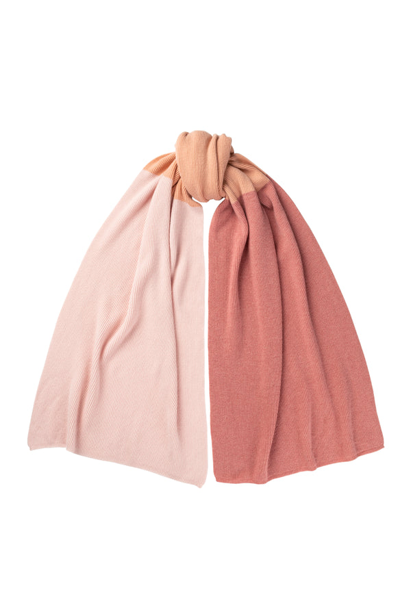 Ribbed Shawl Scarf, Coral,Icing & Dusky Pink