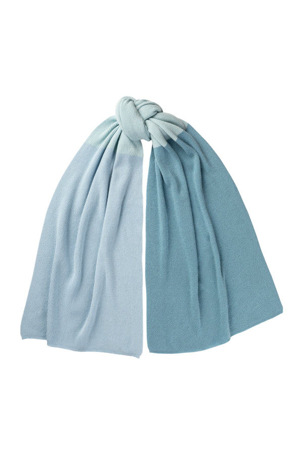 Ribbed Shawl Scarf, Spa Blue, Polar, & Blue Mist