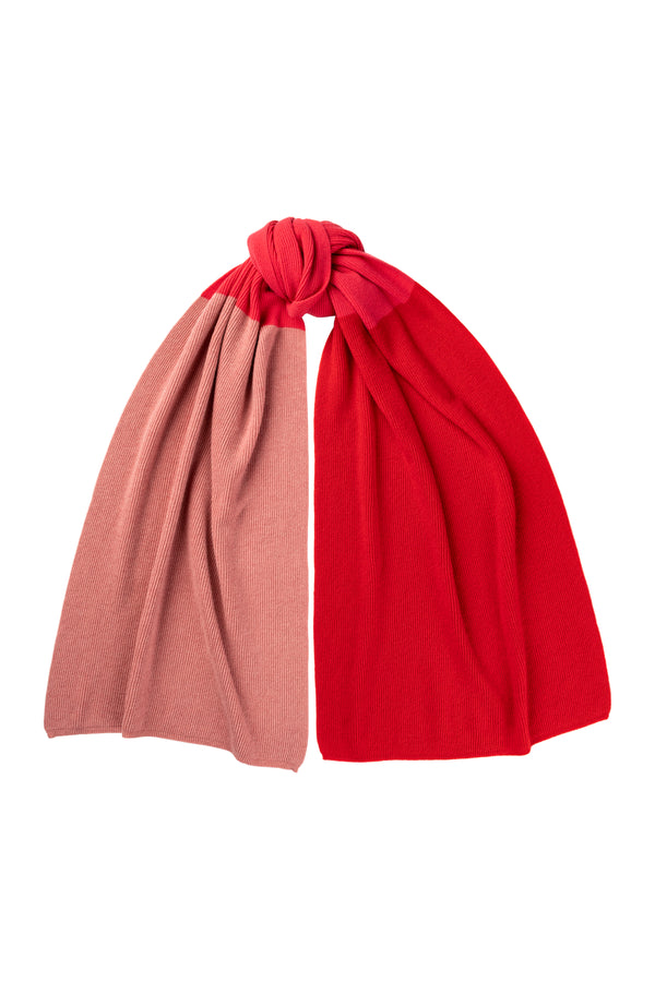 Ribbed Shawl Scarf, Blusher, Regal red, & Dusky Pink