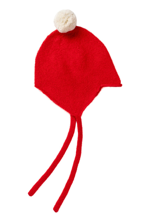 "My First Christmas" Cashmere Baby Bonnet, Festive Red with White Pom-Pom