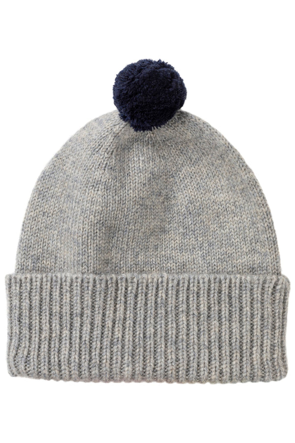 Children's Cashmere Beanie, Nickel with Navy Pom-Pom