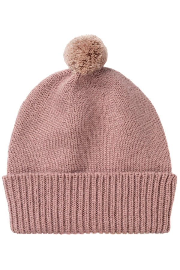 Children's Cashmere Beanie, Ash with Biscuit Pom-Pom