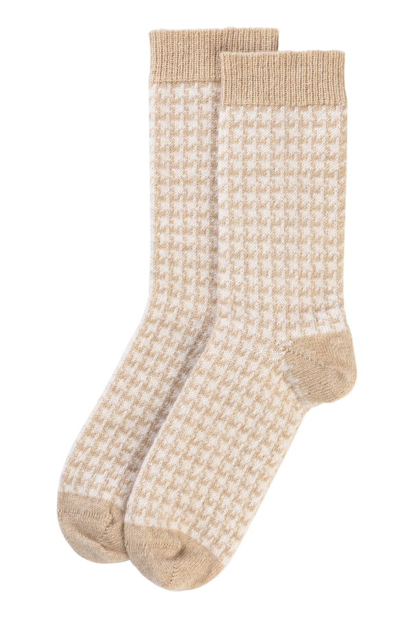 Cashmere Houndstooth Bed Socks, Linen