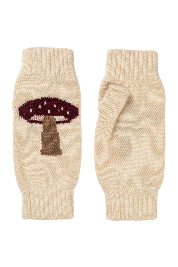 Mushroom motif wrist-warmers, Ivory