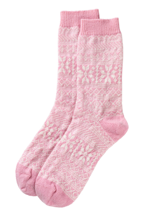 Cashmere Snowflake Bed Socks, Rose Pink