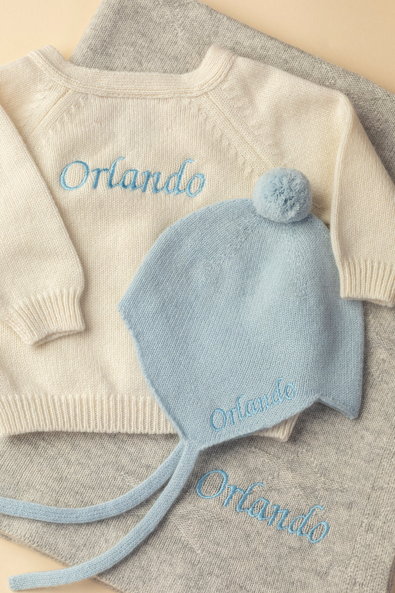 Cashmere Baby Bonnet, Spa Blue – Rosie Sugden