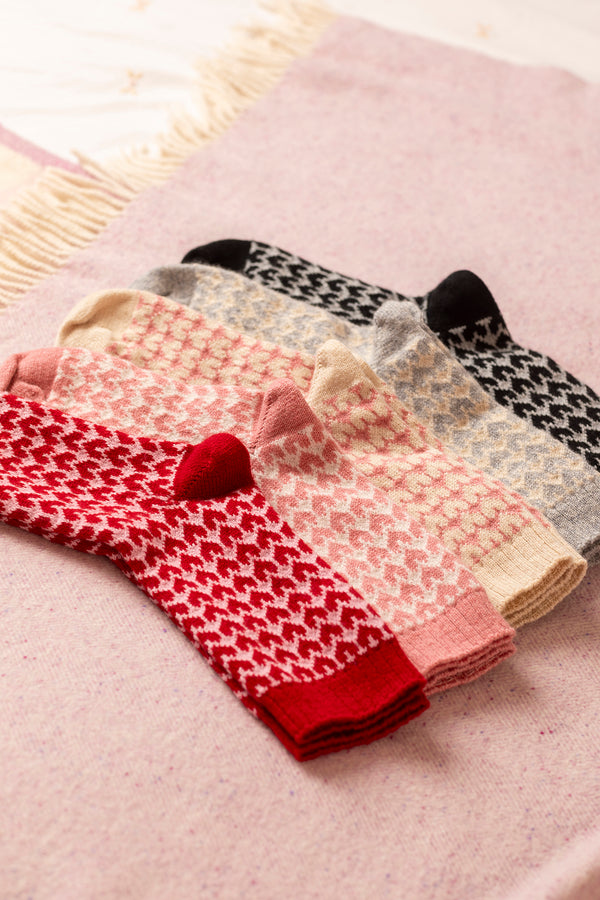 Cashmere Solid Heart Bed Socks, Chianti and Lily