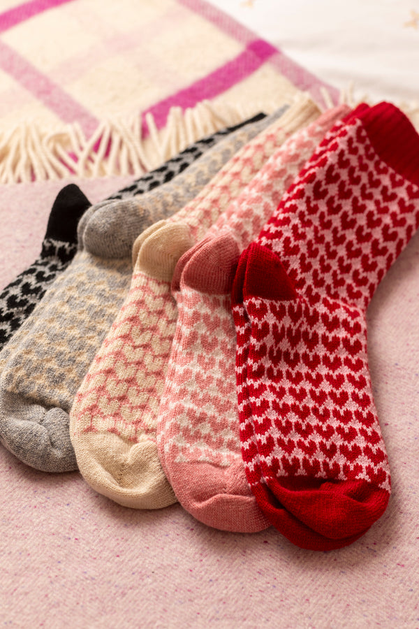 Cashmere Solid Heart Bed Socks, Chianti and Lily