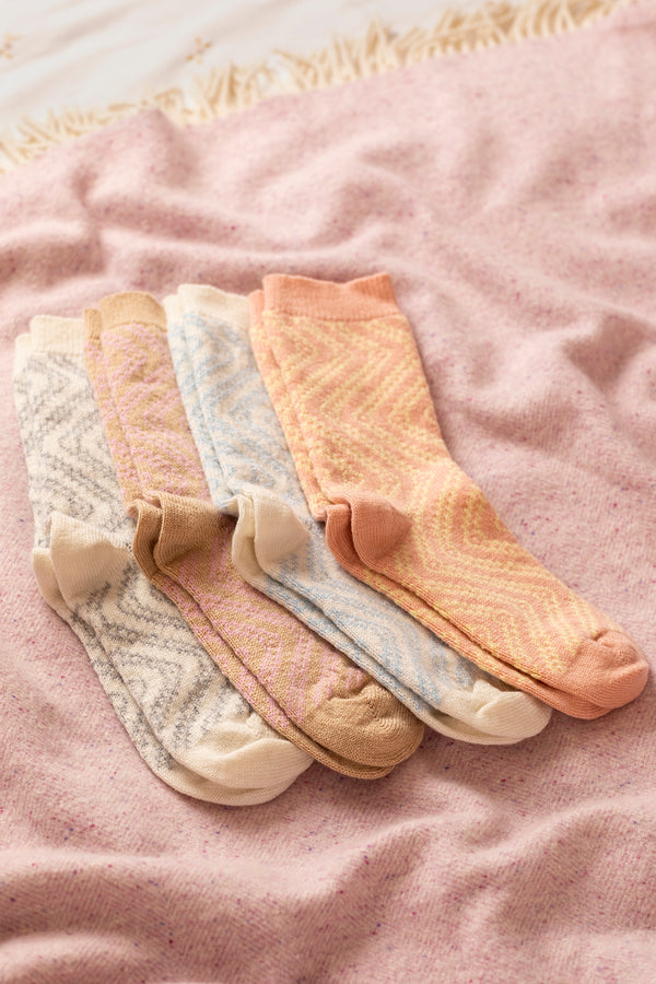 Swirly Cashmere Socks, Natural + Lily