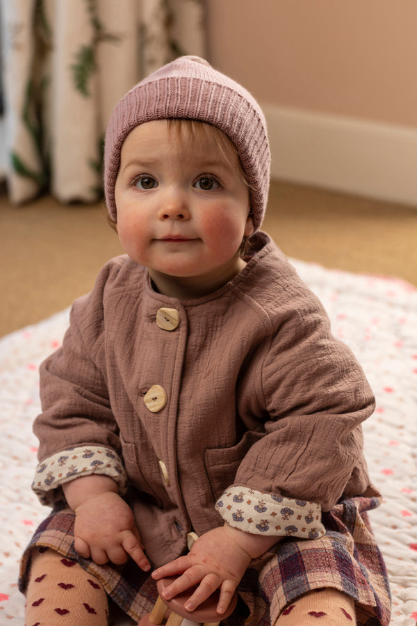 Children's Cashmere Beanie, Ash with Biscuit Pom-Pom