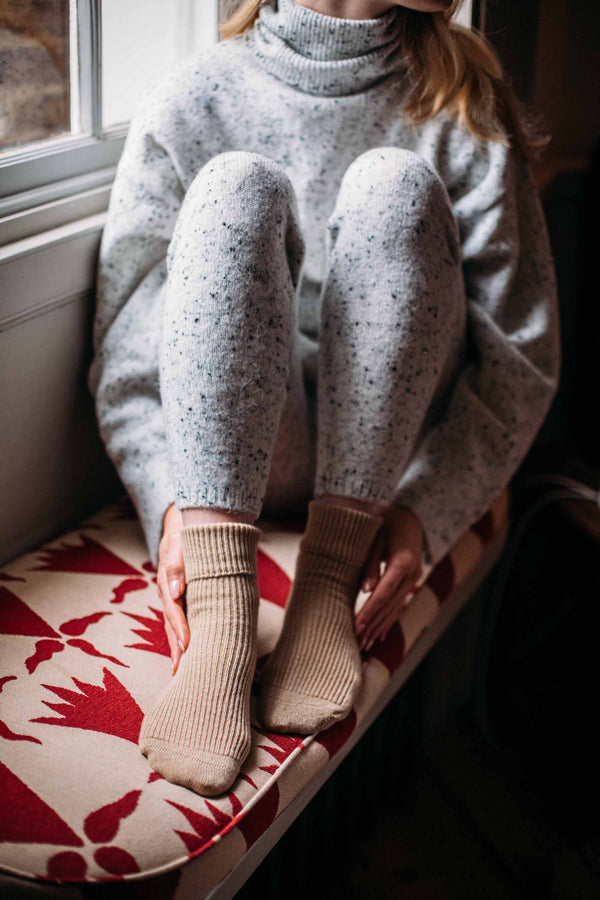 Cashmere Bed Socks, Soft Beige