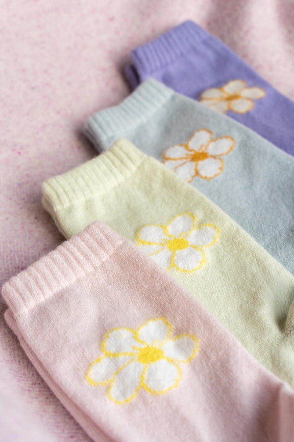 Daisy motif cashmere Socks, Icing Pink