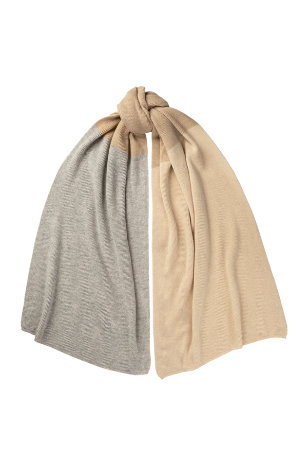 Ribbed Shawl Scarf, Earl Grey, Linen & Ivory