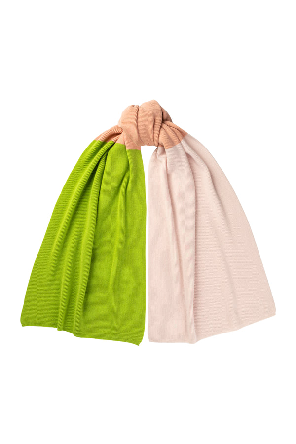 Ribbed Shawl Scarf, Icing, Coral & Kermit
