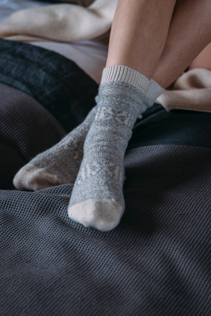 Cashmere Snowflake Bed Socks, Ivory