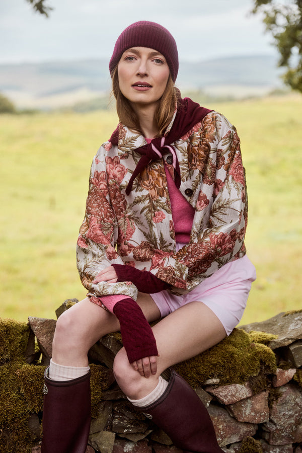 Cashmere Triangle Scarf, Damson with Lily Stripe