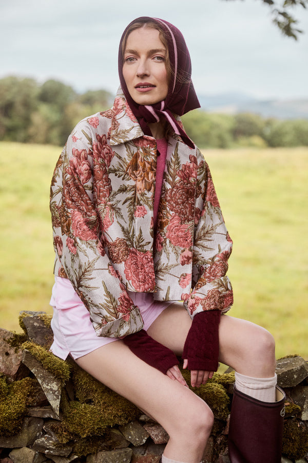 Cashmere Triangle Scarf, Damson with Lily Stripe
