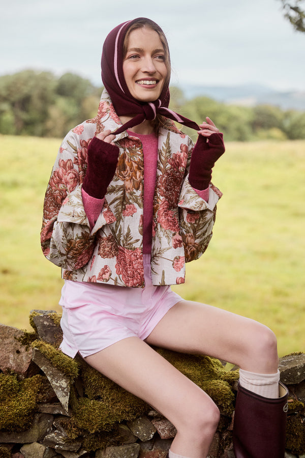 Cashmere Triangle Scarf, Damson with Lily Stripe
