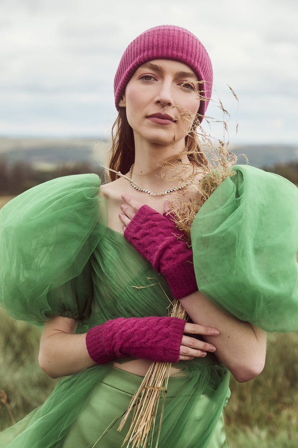 Cable Knit Wrist-Warmers, Huckleberry