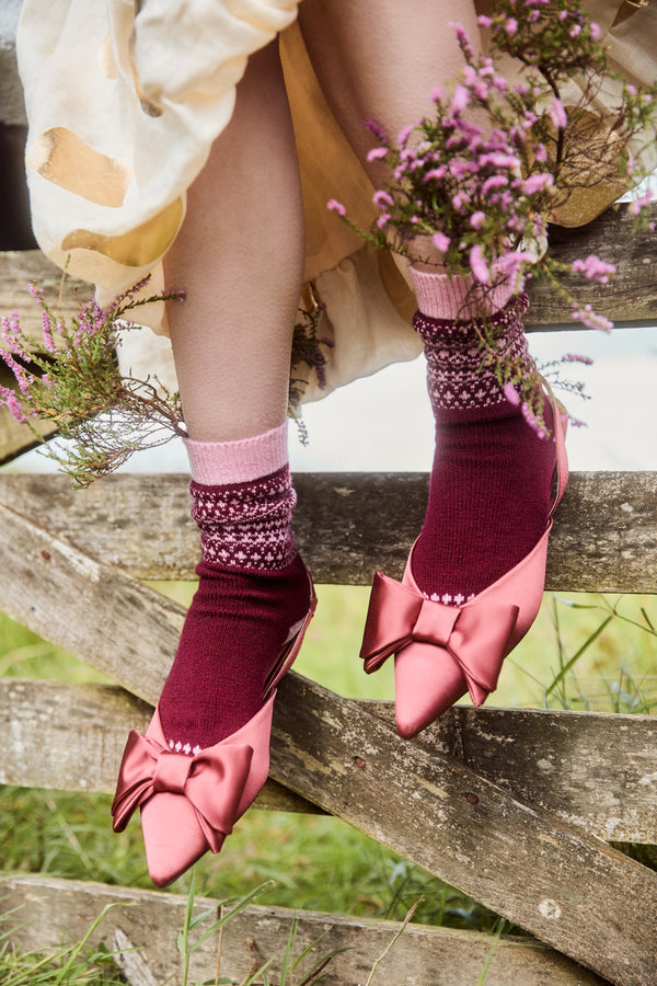 Fairisle Cashmere Bed Socks, Damson + Lily