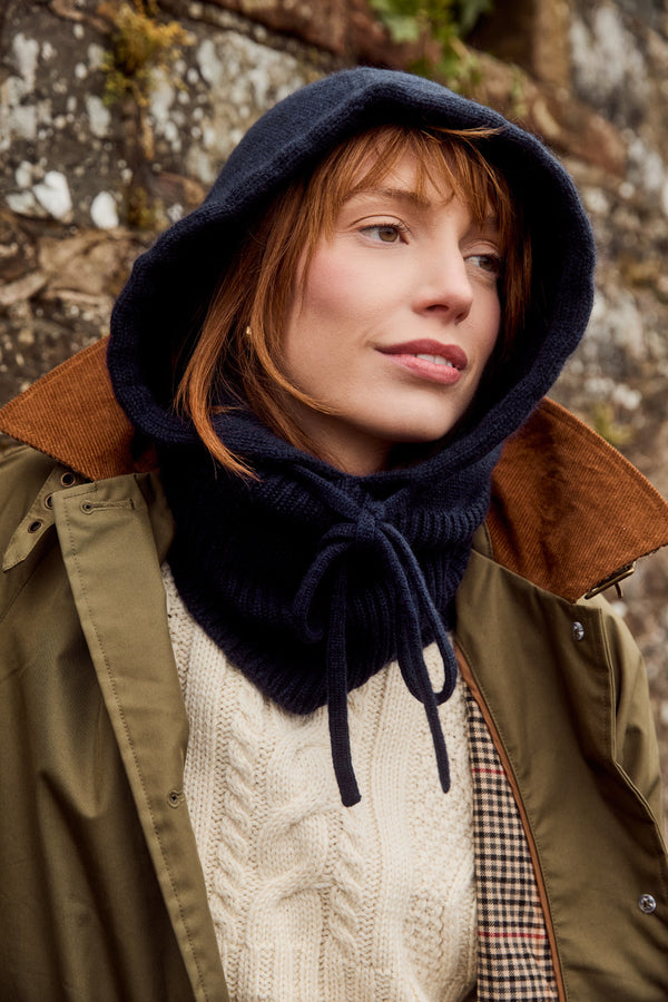 Drawstring Cashmere Hood, Blackberry (Navy)