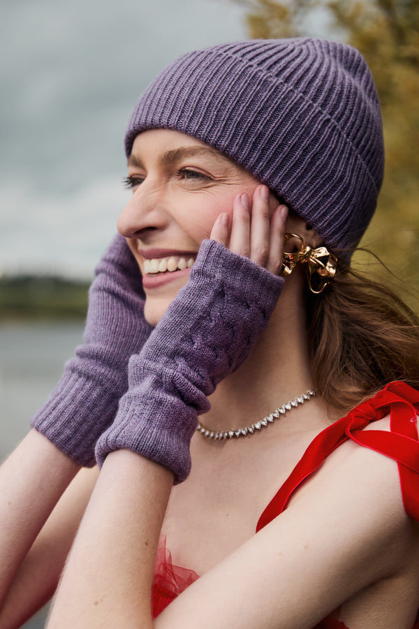 Cable Knit Wrist-Warmers, Purple Rain