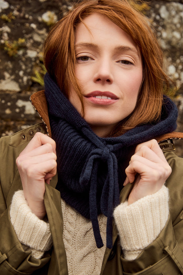 Drawstring Cashmere Hood, Blackberry (Navy)