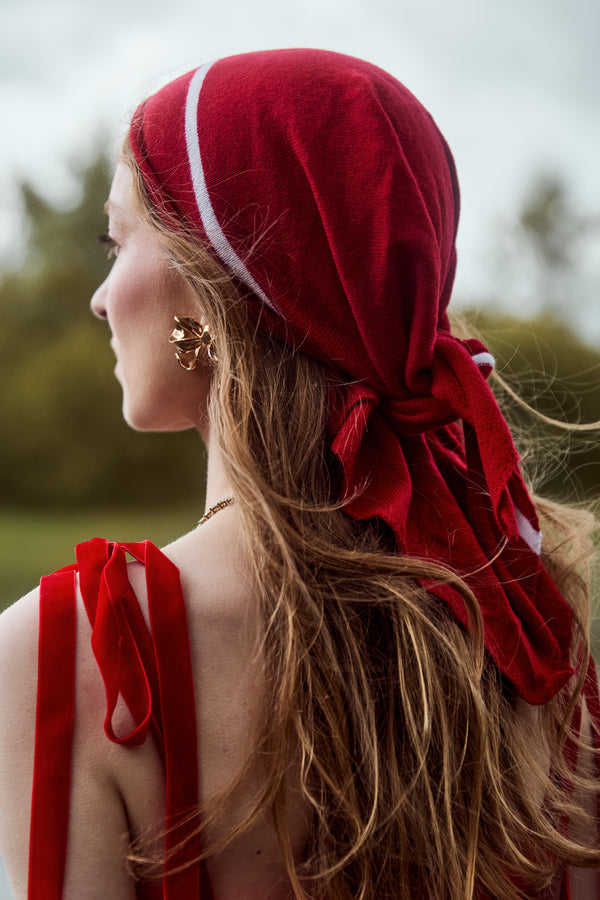 Cashmere Triangle Scarf, Chianti with Swan Stripe