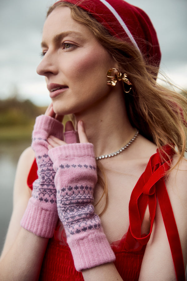 Cashmere Triangle Scarf, Chianti with Swan Stripe