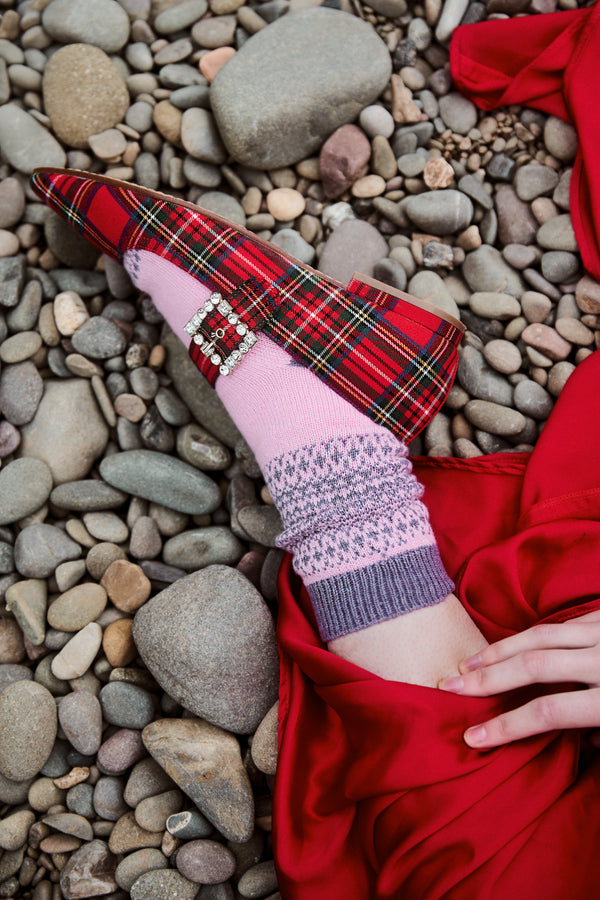 Fairisle Cashmere Bed Socks, Lily + Purple Rain