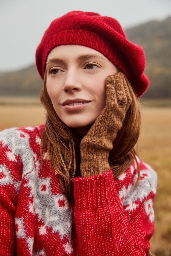 Long Ribbed-Cuff Gloves, Caramel