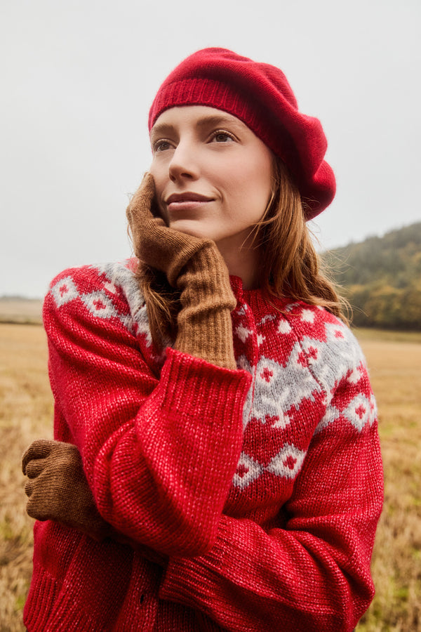 Long Ribbed-Cuff Gloves, Caramel