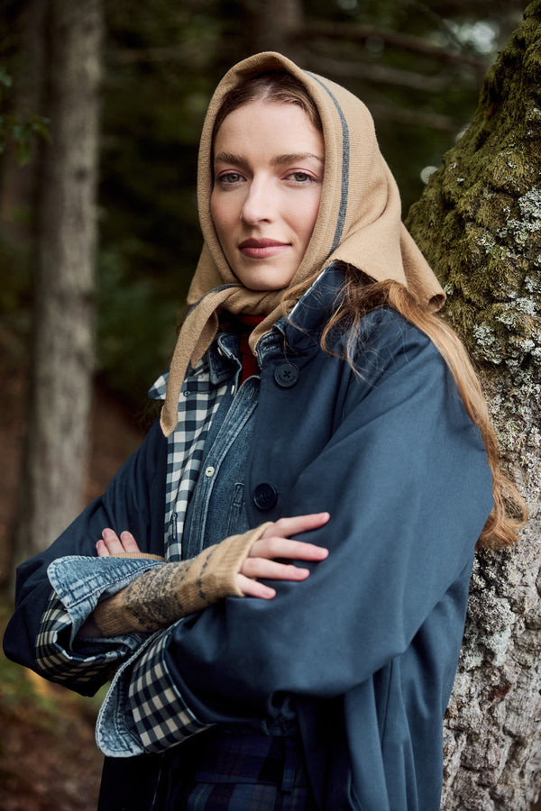Cashmere Triangle Scarf, Pecan with Dolomite Stripe