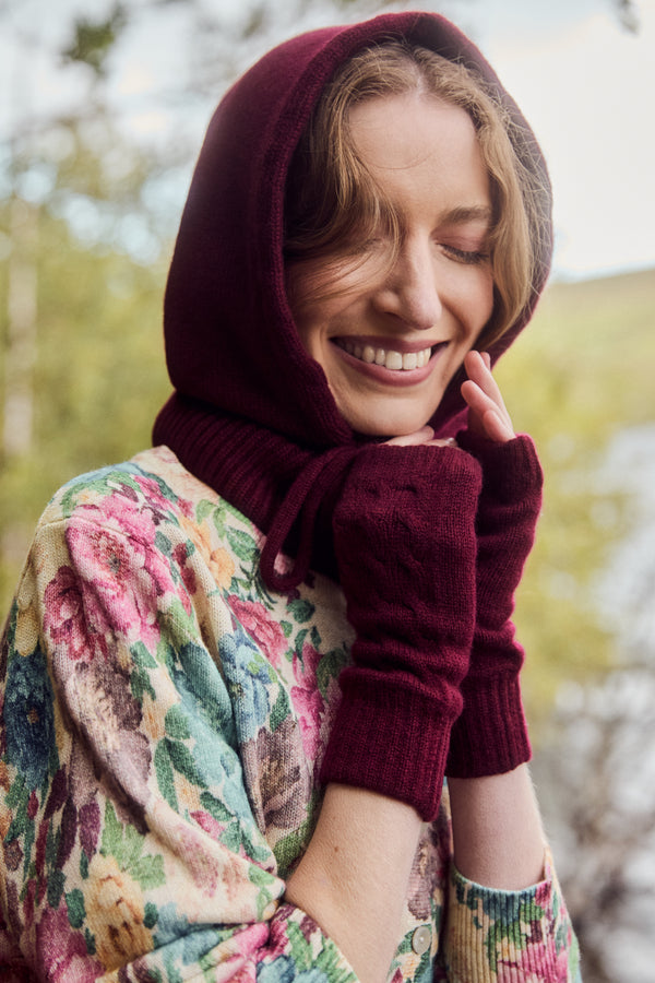 Drawstring Cashmere Hood, Damson