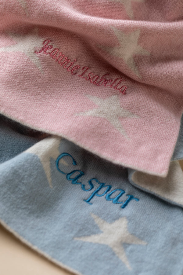 Two-Colour Star Cashmere Baby Blanket, Spa Blue