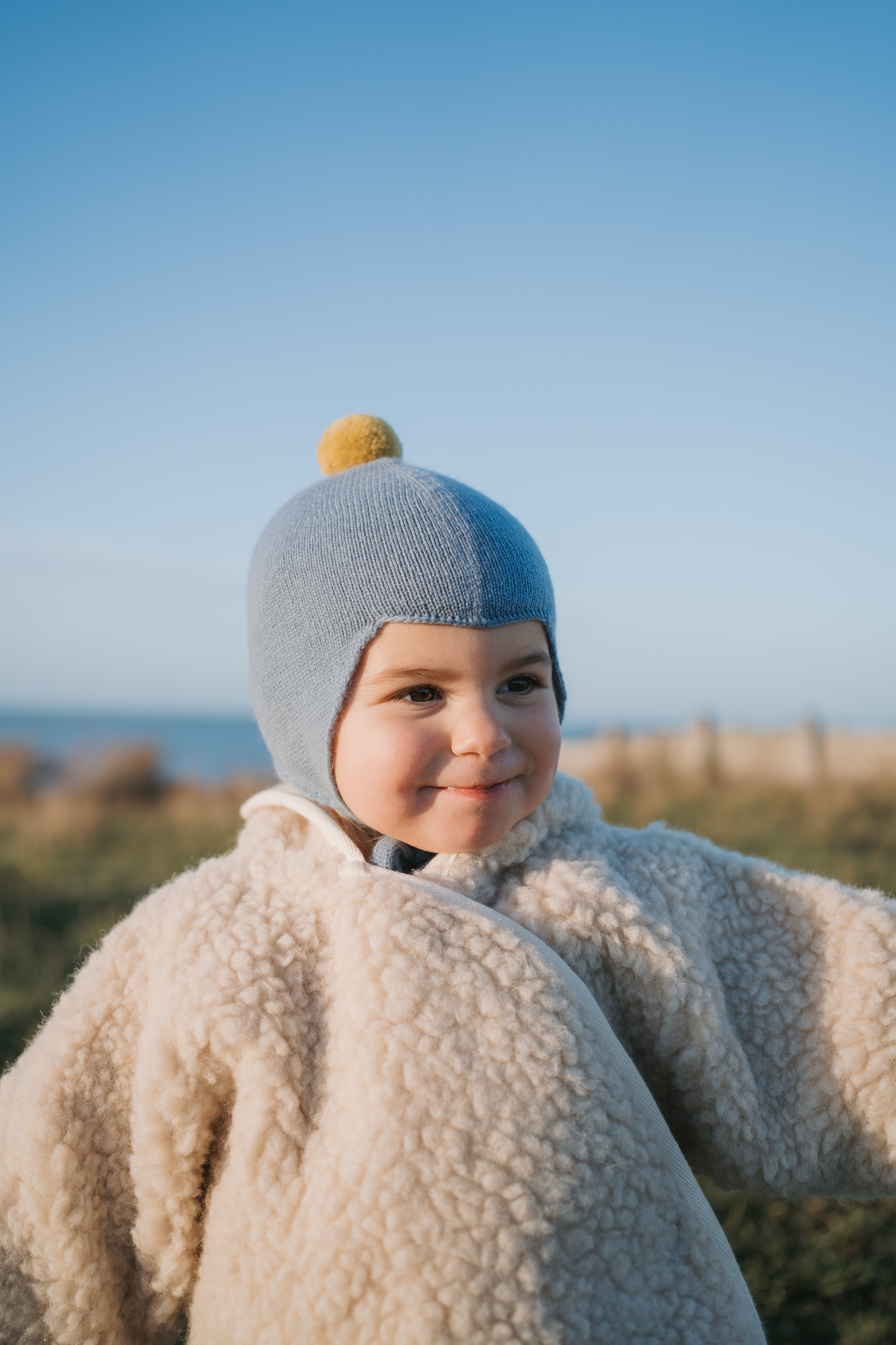Cashmere Baby Bonnet, Mermaid with Gold Dust Pom – Rosie Sugden