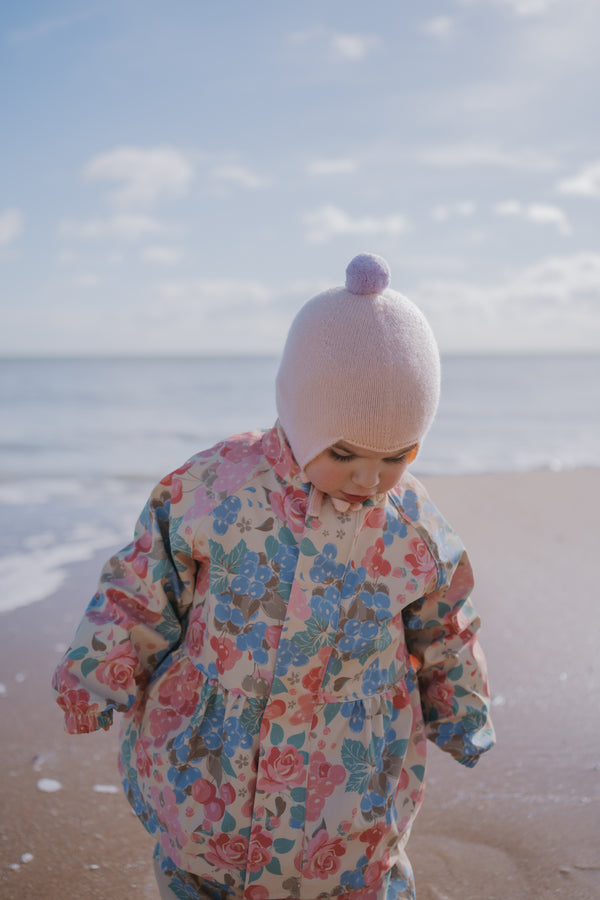 Cashmere Baby Bonnet, Peach with Lupin Pom