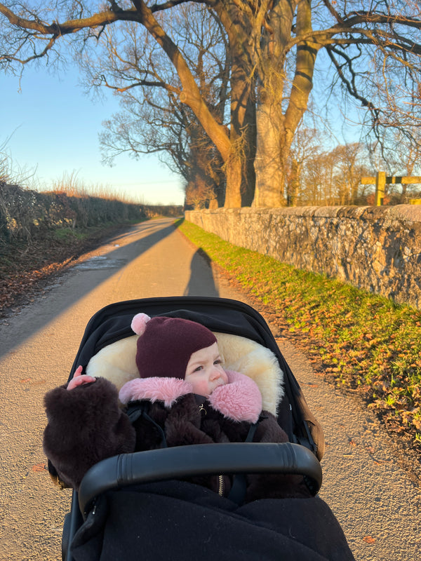 Cashmere Baby Bonnet, Kirsch + Marshmallow pom