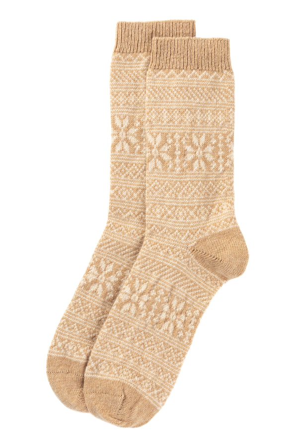Cashmere Snowflake Bed Socks, Camel