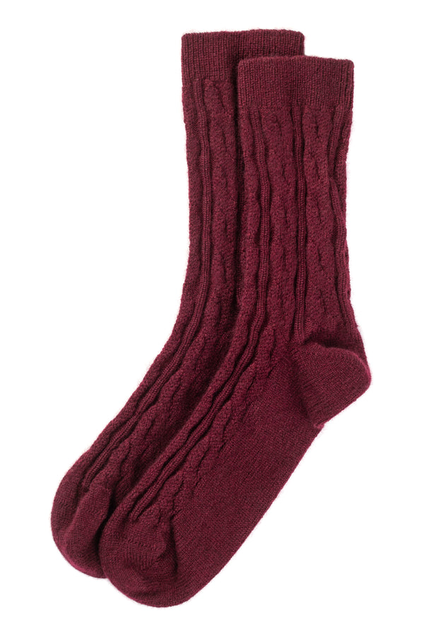 Cashmere Cable knit Bed Socks, Damson
