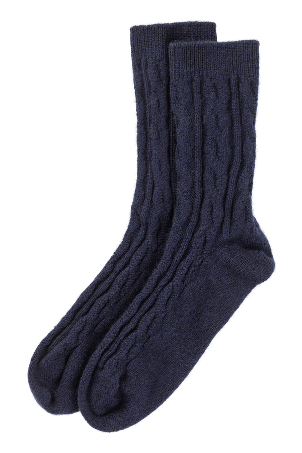 Cashmere Cable knit Bed Socks, Blackberry (Navy)