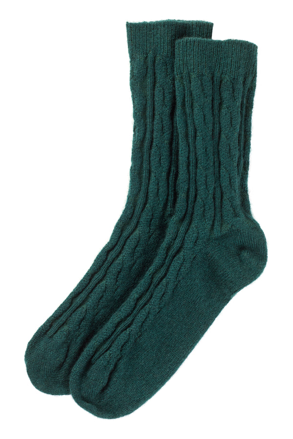 Cashmere Cable knit Bed Socks, Bottle Green