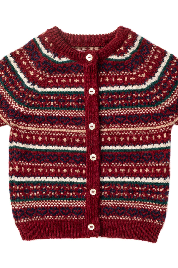 Baby + Children's Fairisle Cashmere Cardigan, Jam, Blackberry, Ivory, Bottle + Mushroom