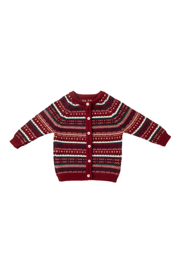Baby + Children's Fairisle Cashmere Cardigan, Jam, Blackberry, Ivory, Bottle + Mushroom