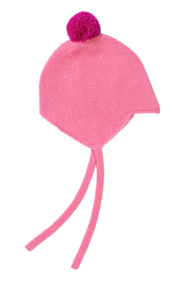 Cashmere Baby Bonnet, Parsons Pink with Mischief Pom-Pom