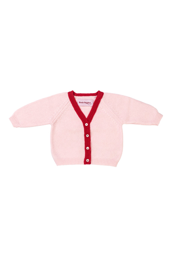 Baby + Children's Contrast-Trim Cashmere Cardigan, Marshmallow + Chianti