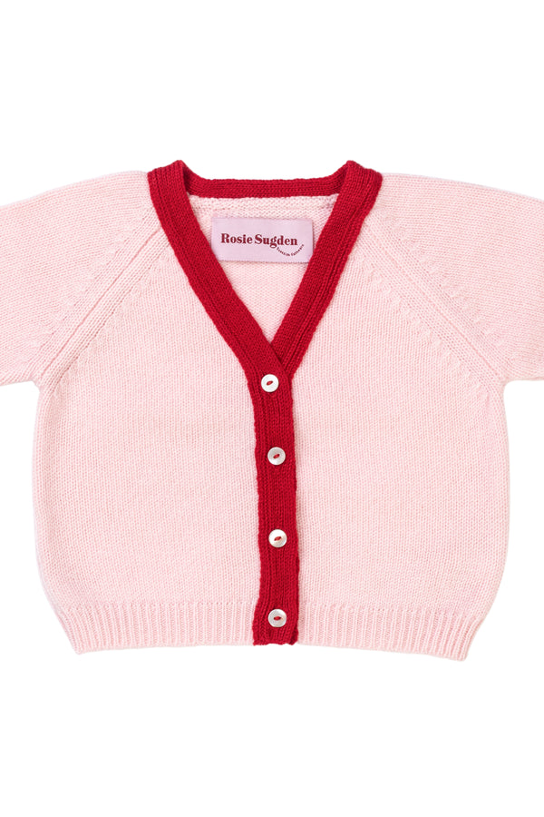 Baby + Children's Contrast-Trim Cashmere Cardigan, Marshmallow + Chianti